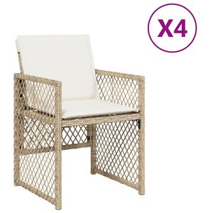 vidaXL Chaises de jardin avec coussins lot de 4 beige r&eacute;sine tress&eacute;e
