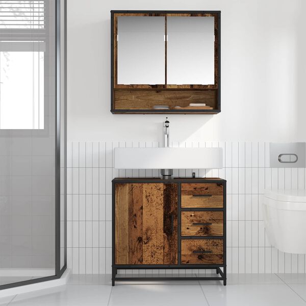 vidaXL Cabinet de salle de bain avec porte Bois Ancien 65 x 33 x 60 cm