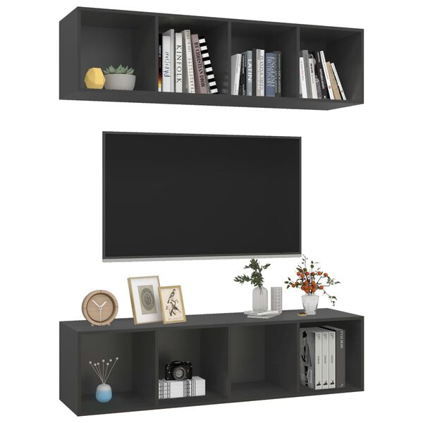 vidaXL Meubles TV muraux 2 pcs Gris Bois d'ing&eacute;nierie