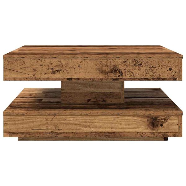 vidaXL Table basse rotative &agrave; 360 degr&eacute;s vieux bois 70x70x34,5 cm