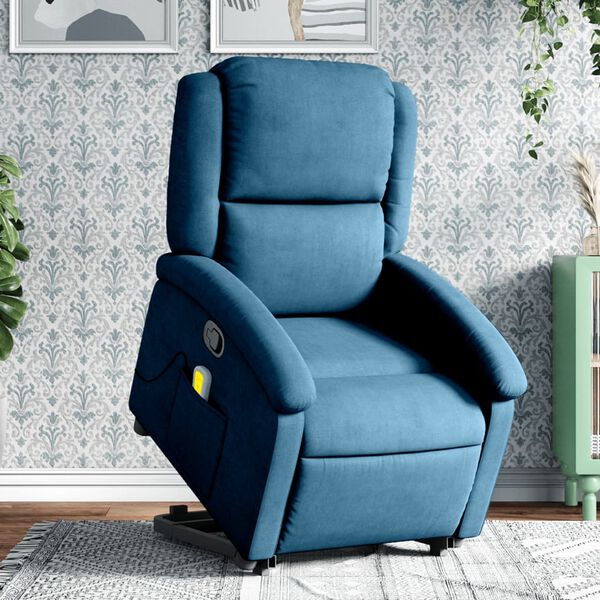 vidaXL Fauteuil de massage inclinable Bleu Velours
