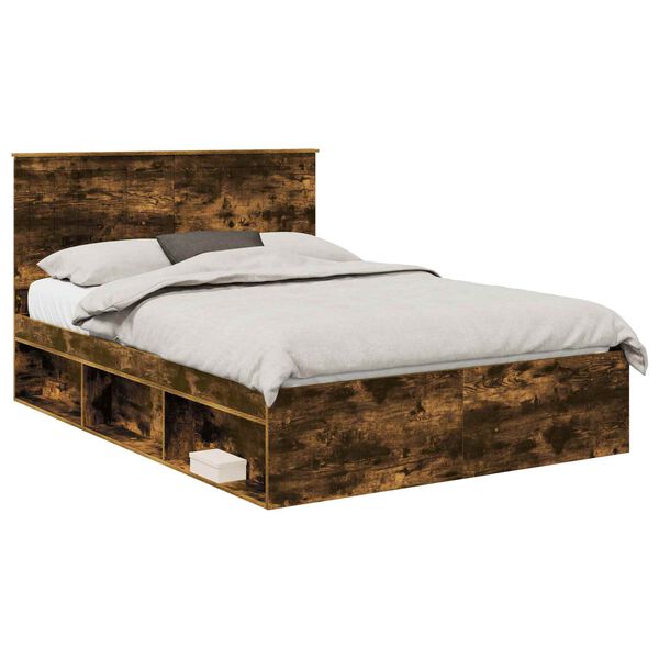 vidaXL Cadre de lit Ch&ecirc;ne fum&eacute; 135 x 190 cm Bois de pin massif