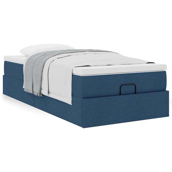vidaXL Cadre de lit ottoman avec matelas bleu 90x190 cm tissu