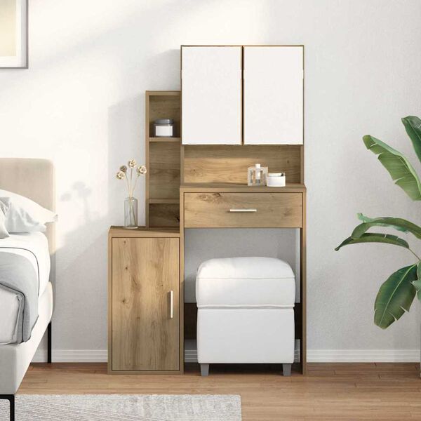 vidaXL Table de Toilette avec tiroir Ch&ecirc;ne artisanal 80 x 35 x 132 cm