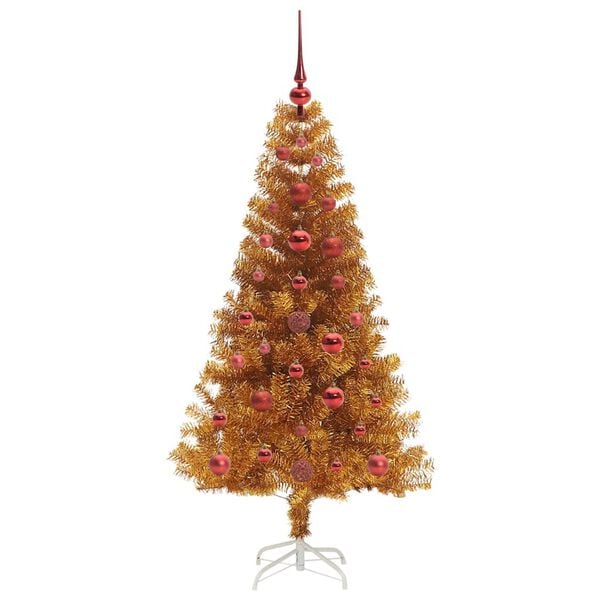 vidaXL Sapin de No&euml;l avec 150 LED avec support Dor&eacute; 120 cm PET