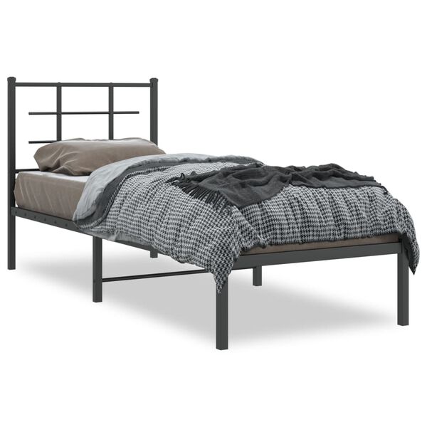 vidaXL Cadre de lit m&eacute;tal sans matelas avec t&ecirc;te de lit noir 75x190 cm