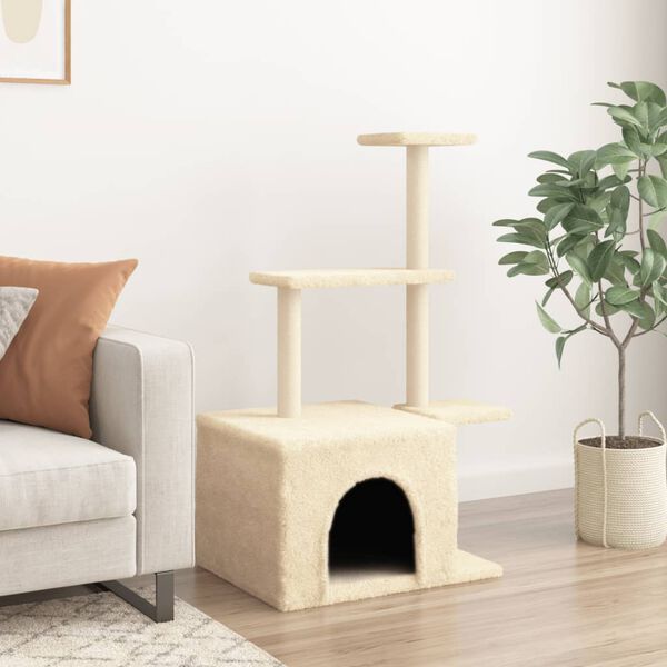 vidaXL Arbre &agrave; chat avec griffoirs en sisal cr&egrave;me 110 cm