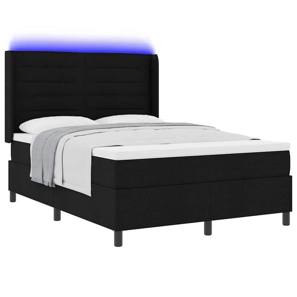 vidaXL Lit &agrave; ressort LED avec matelas Noir 140 x 200 cm tissu