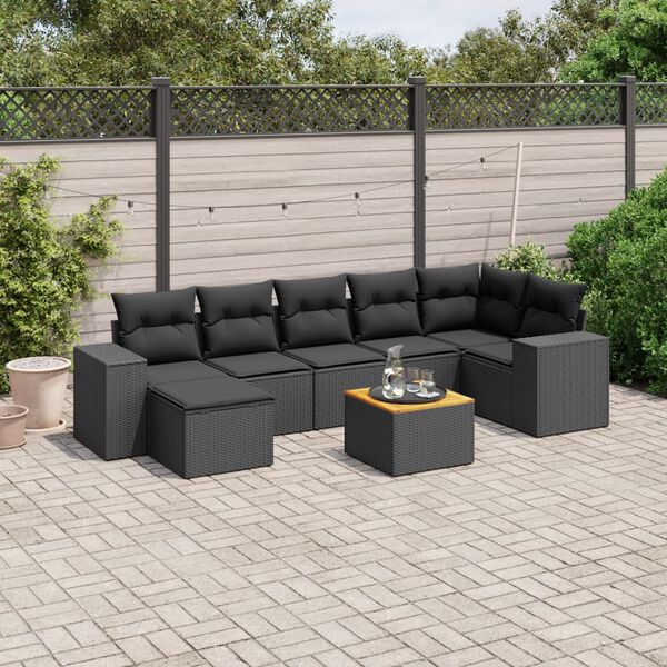 vidaXL Salon de jardin 8 pcs avec coussins noir r&eacute;sine tress&eacute;e