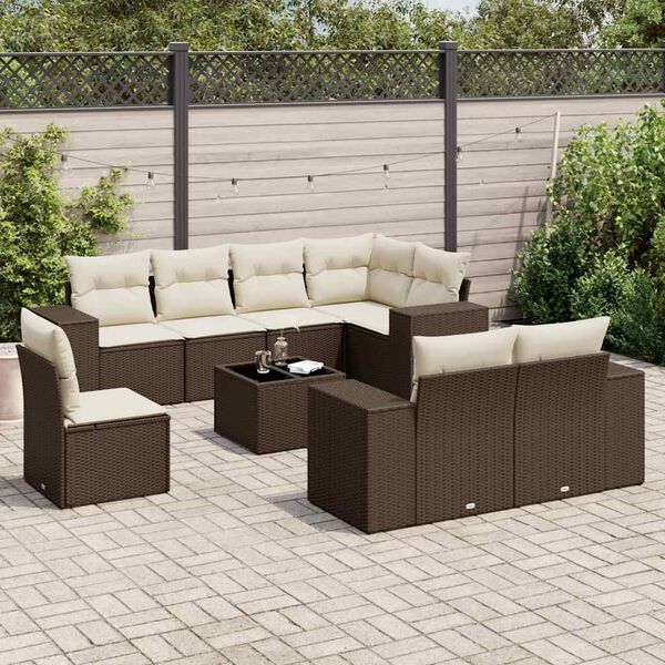 vidaXL Salon de jardin avec coussins 9 pcs marron r&eacute;sine tress&eacute;e
