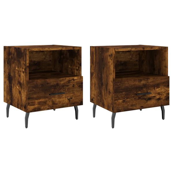 vidaXL Tables de chevet 2pcs ch&ecirc;ne fum&eacute; 40x35x47,5cm bois d&rsquo;ing&eacute;nierie