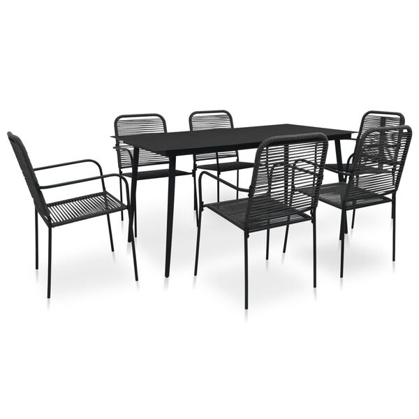 vidaXL Ensemble à manger de jardin 7 pcs Corde en coton et acier Noir