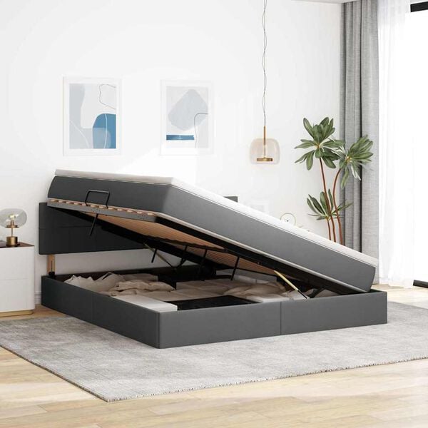 vidaXL Lit avec rangement et LED Gris fonc&eacute; 160 x 200 cm tissu