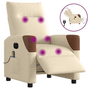 vidaXL Fauteuil inclinable de massage &eacute;lectrique cr&egrave;me tissu