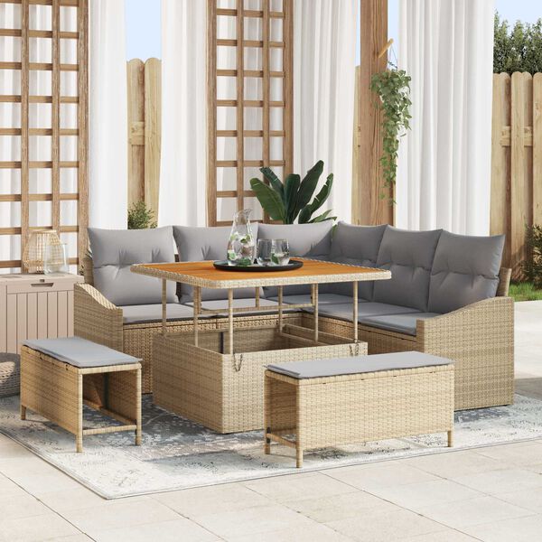 vidaXL Ensemble de canap&eacute; de jardin 8 pcs Beige Poly rotin