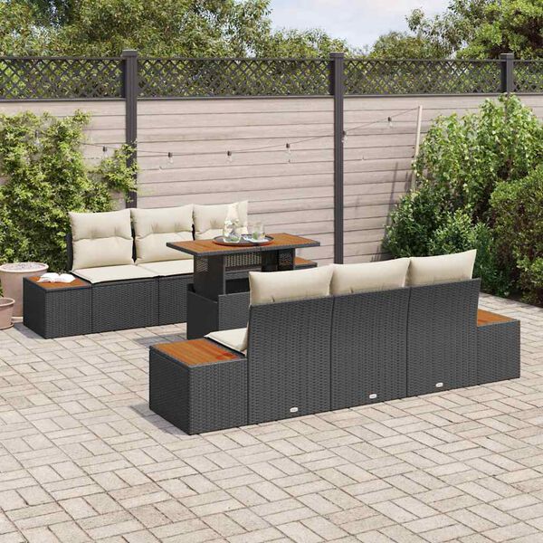 vidaXL Ensemble de canap&eacute; de jardin 7 pcs Noir Poly rotin