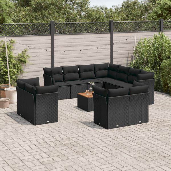 vidaXL Salon de jardin 12 pcs avec coussins noir r&eacute;sine tress&eacute;e