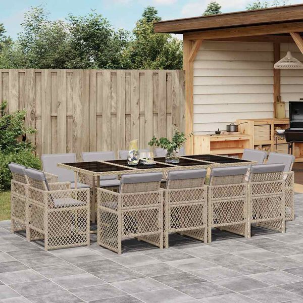 vidaXL Ensemble &agrave; manger de jardin coussins 13 pcs m&eacute;lange beige rotin