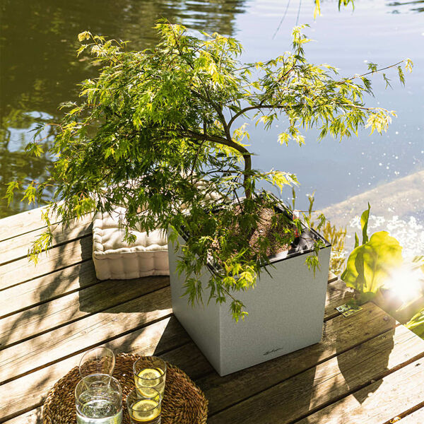 LECHUZA Jardini&egrave;re CANTO Stone 40 LED Low ALL-IN-ONE 40x40 cm