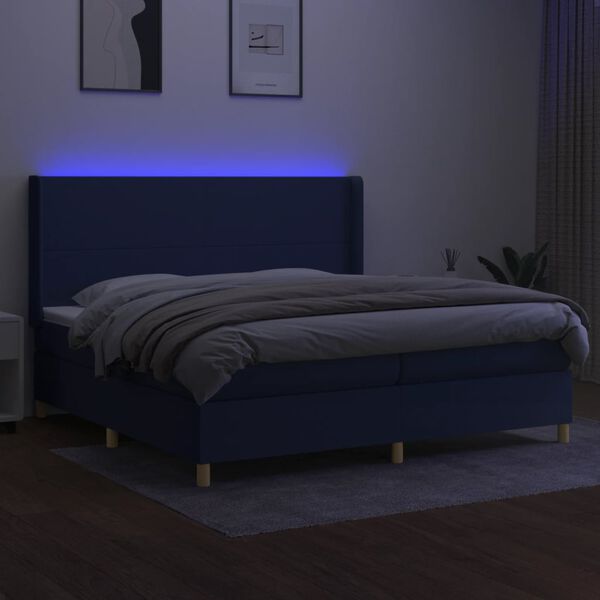 vidaXL Sommier &agrave; lattes de lit matelas et LED Bleu 200x200 cm Tissu
