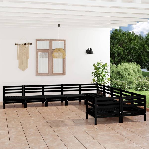 vidaXL Salon de jardin 10 pcs Noir Bois de pin massif