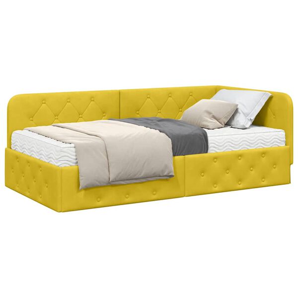 vidaXL Cadre de lit d'angle avec matelas Jaune 90 x 200 cm Velours