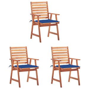 vidaXL Chaises &agrave; manger d'ext&eacute;rieur lot de 3 et coussins Acacia massif