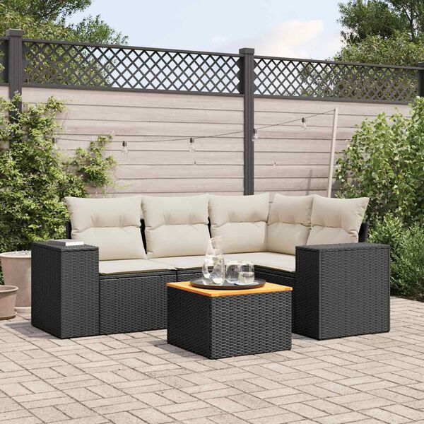 vidaXL Salon de jardin 5 pcs avec coussins noir r&eacute;sine tress&eacute;e