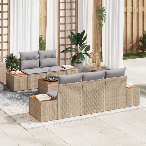 vidaXL Ensemble de canapé de jardin 6 pcs Beige Poly rotin