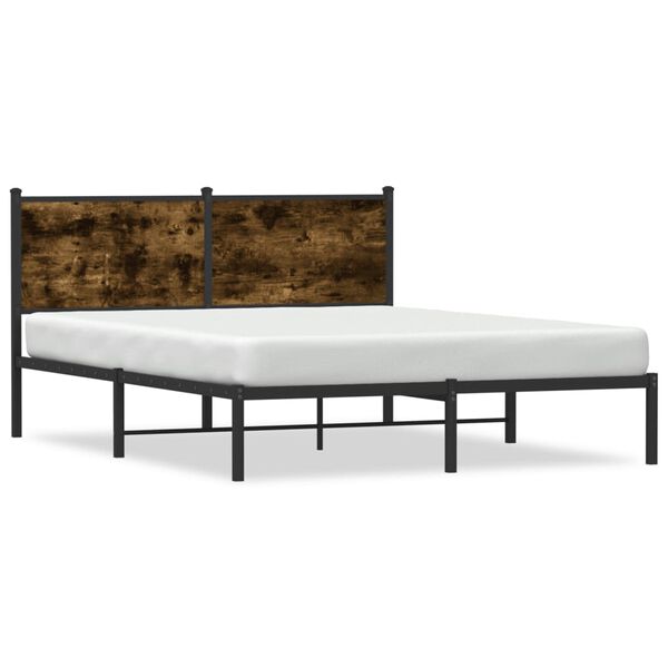 vidaXL Cadre de lit en métal sans matelas chêne fumé 137x190 cm