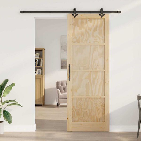 vidaXL Porte coulissante Naturel et Noir 83 x 232 cm Pin massif