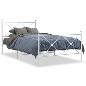 vidaXL Cadre de lit m&eacute;tal sans matelas et pied de lit blanc 107x203 cm