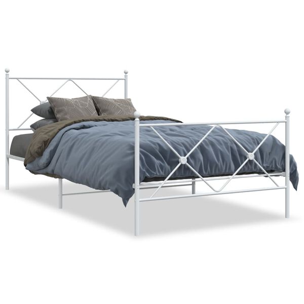 vidaXL Cadre de lit métal sans matelas et pied de lit blanc 107x203 cm