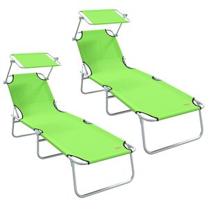vidaXL Chaise longue pliable avec auvent acier vert pomme