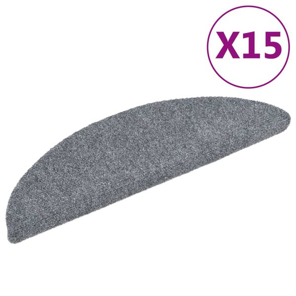 vidaXL Tapis d'escalier autocollants 15 pièces 56 x 17 x 3 cm Gris clair Demi-rond