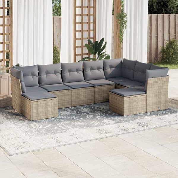 vidaXL Salon de jardin avec coussins 9 pcs beige r&eacute;sine tress&eacute;e