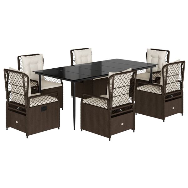 vidaXL Ensemble à manger de jardin et coussins 7 pcs marron rotin