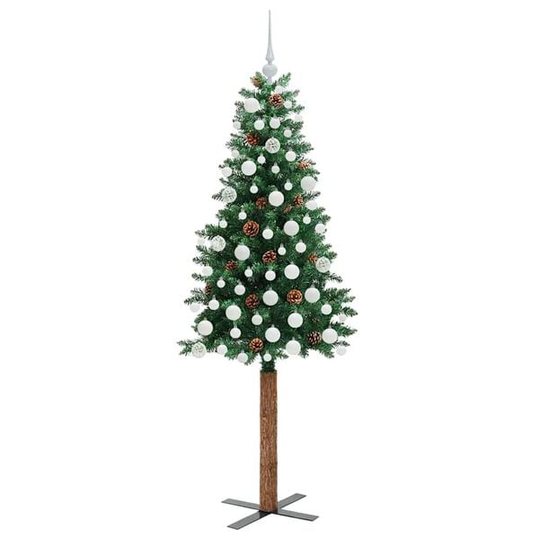 vidaXL Sapin de Noël mince Vert 180 cm PVC et bois de pin massif