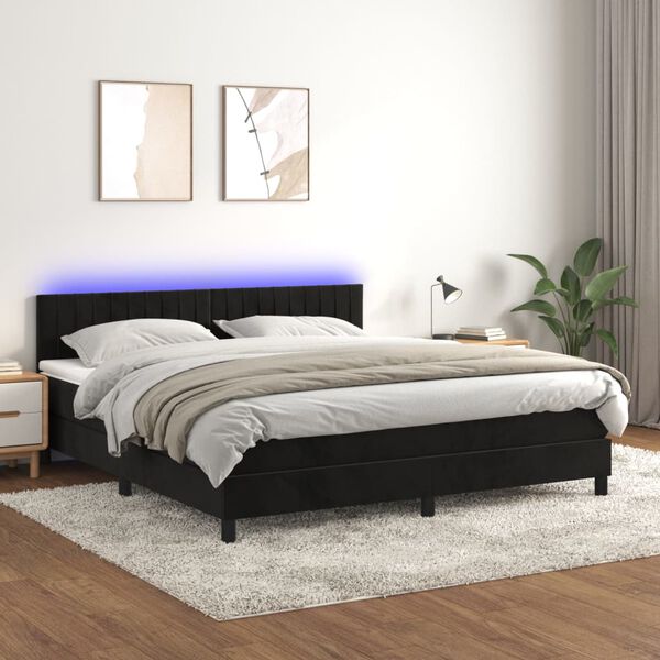 vidaXL Sommier &agrave; lattes de lit avec matelas et LED Noir 160x200 cm
