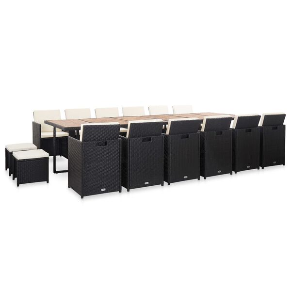 vidaXL Ensemble &agrave; manger d'ext&eacute;rieur 17 pcs avec coussins Rotin Noir