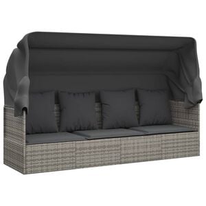 vidaXL Lit de salon d'ext&eacute;rieur toit et coussins Gris R&eacute;sine tress&eacute;e