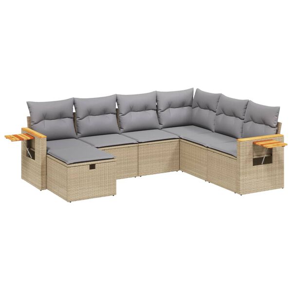 vidaXL Salon de jardin avec coussins 7pcs m&eacute;lange beige r&eacute;sine tress&eacute;e