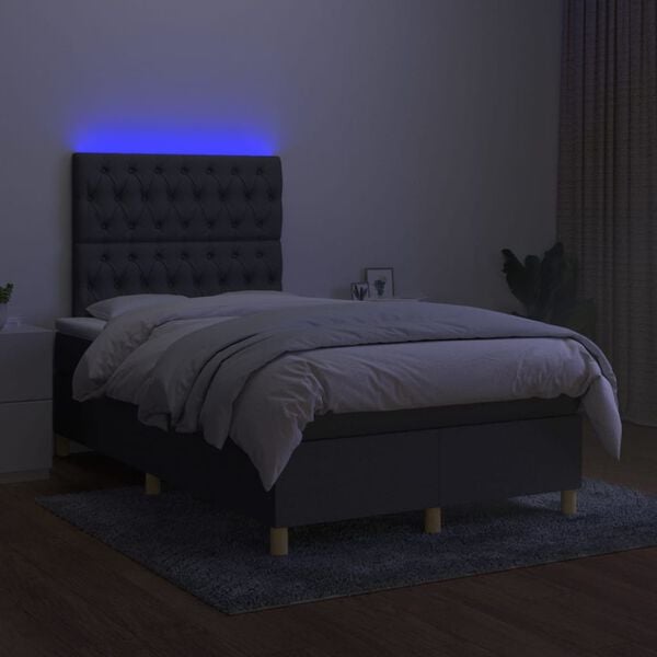vidaXL Sommier &agrave; lattes de lit et matelas et LED Gris fonc&eacute; 120x200 cm