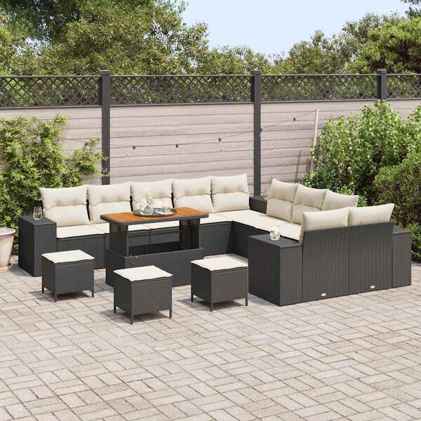 vidaXL Ensemble de canap&eacute; de jardin 14 pcs Noir et Cr&egrave;me polyrotin