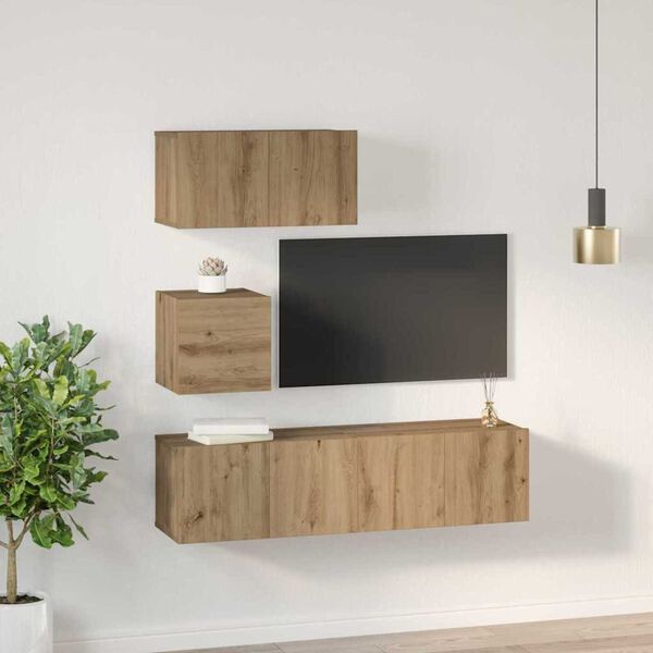 vidaXL Ensemble meuble TV 4 pcs Ch&ecirc;ne artisanal Bois d'ing&eacute;nierie
