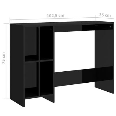 vidaXL Bureau d'ordinateur portable Noir brillant 102,5x35x75 cm