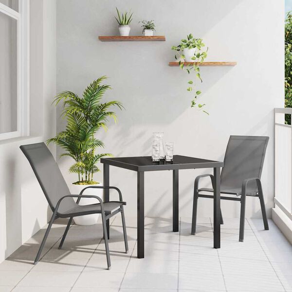 vidaXL Ensemble de salle &agrave; manger pour jardin 3 pcs Gris et Noir