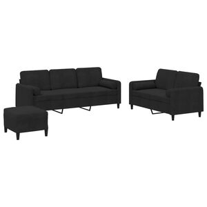 vidaXL Ensemble de canap&eacute;s 3 pcs avec coussins noir velours
