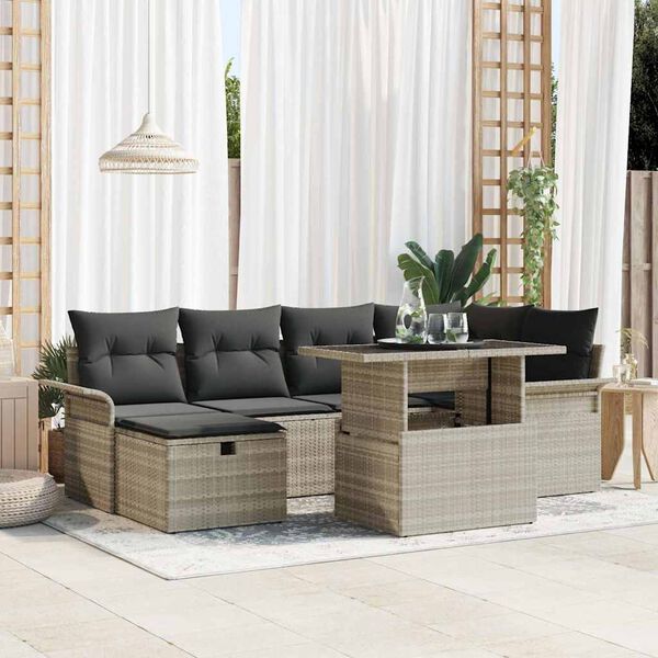 vidaXL Ensemble de canap&eacute; de jardin 7 pcs Gris clair Poly rotin