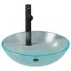 vidaXL Lavabo de bain avec robinet et drain &agrave; poussoir Verre tremp&eacute;